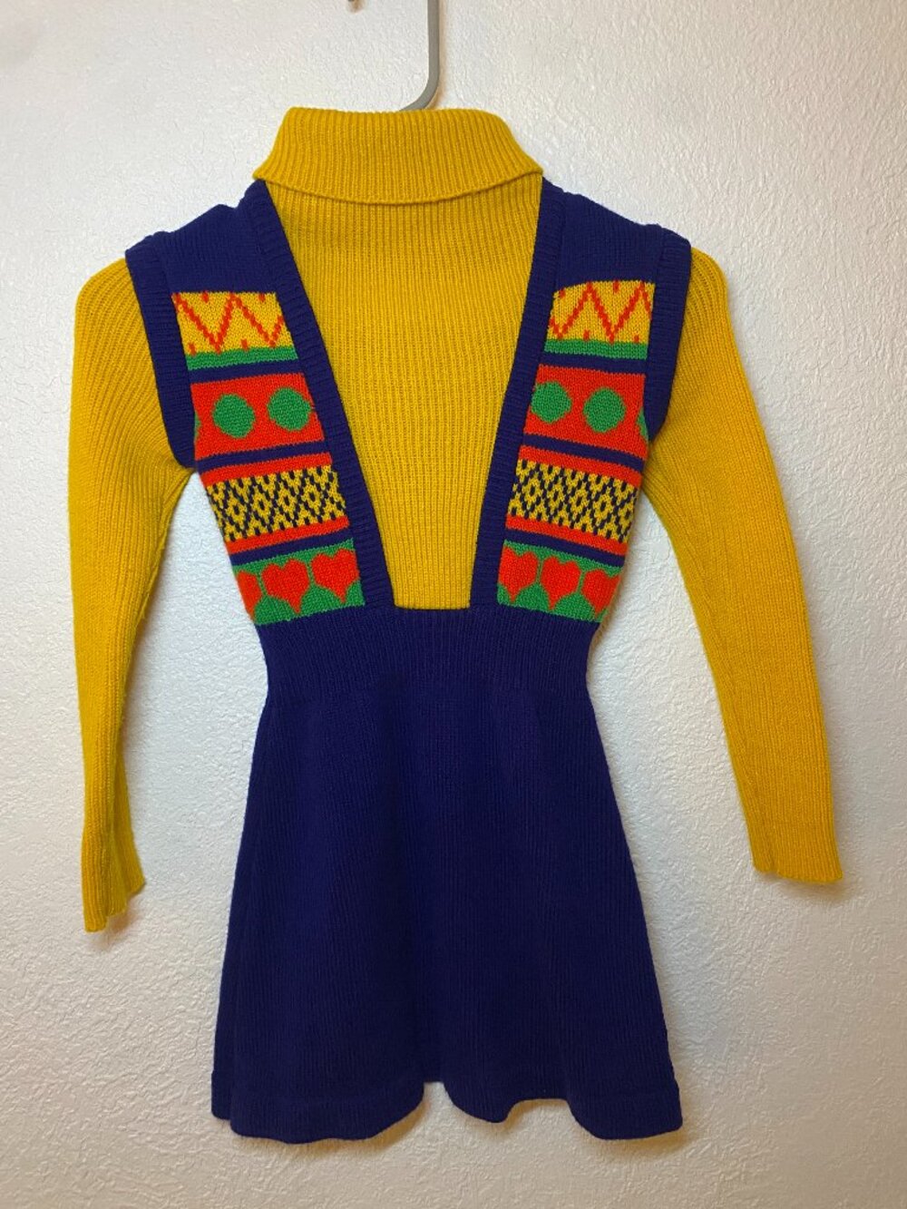 Vintage Alyssa Girls Knit Sweater Jumper Dress Fair Isle Trim Size 7 Colorful